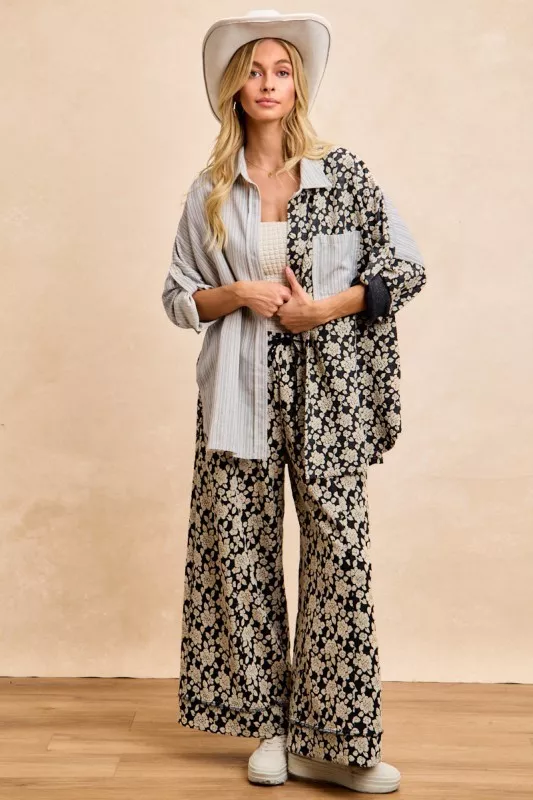 Stripes Jacquard Floral Mix And Match Shirt Top, image 12