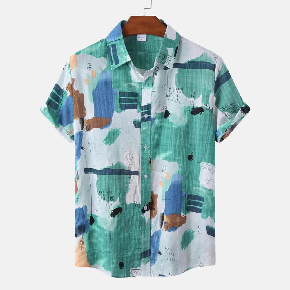 Men's Plus Size Abstract Print Short Sleeve Button-Up Shirt, image 6