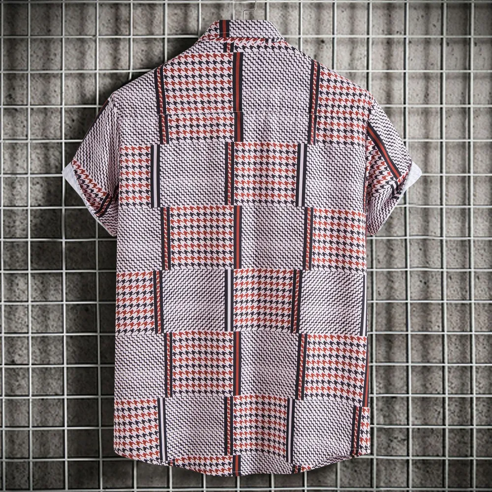 Men's Plus Size Patchwork Plaid Short Sleeve Casual Shirt, image 2
