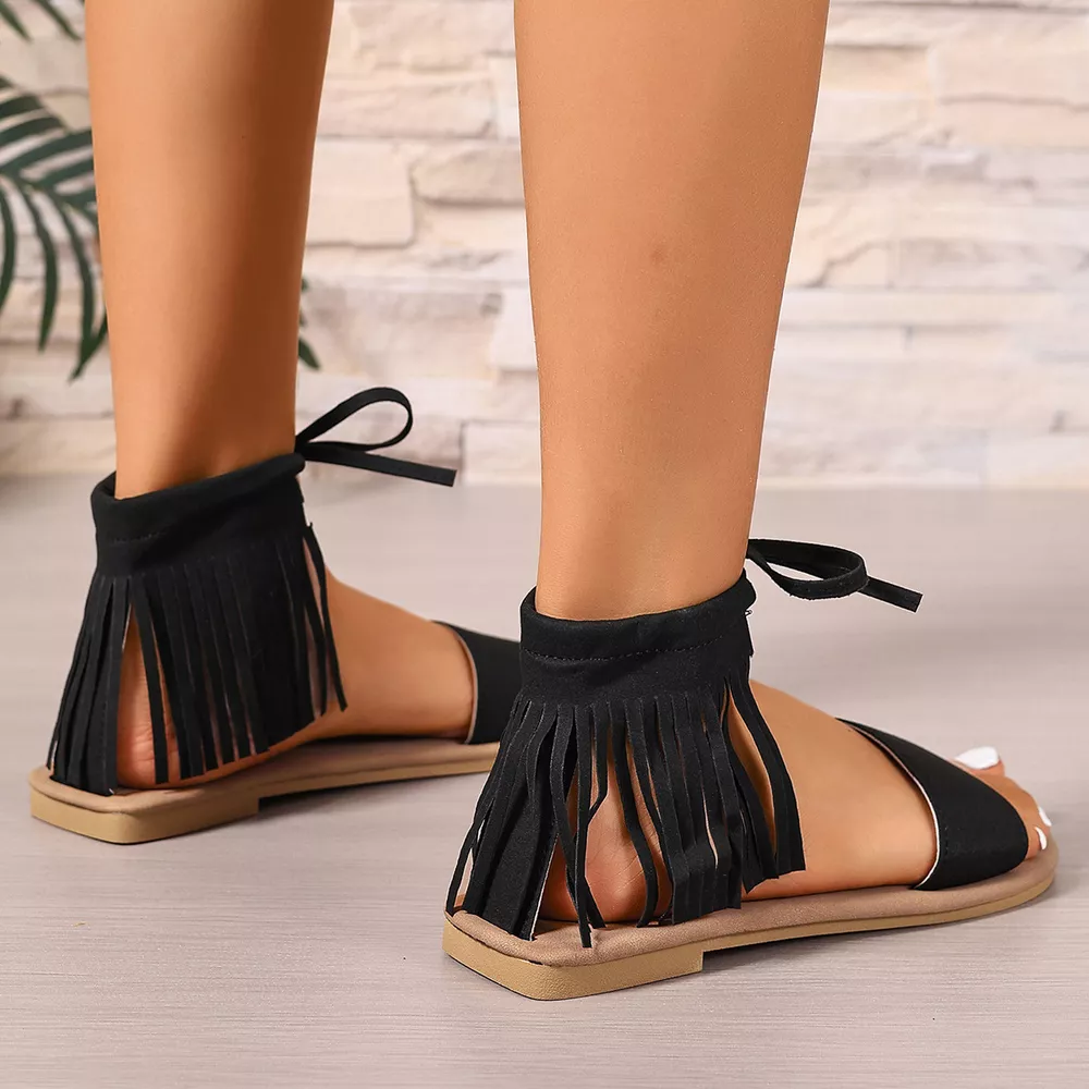 Fringe Ankle Flat Sandals, image 3