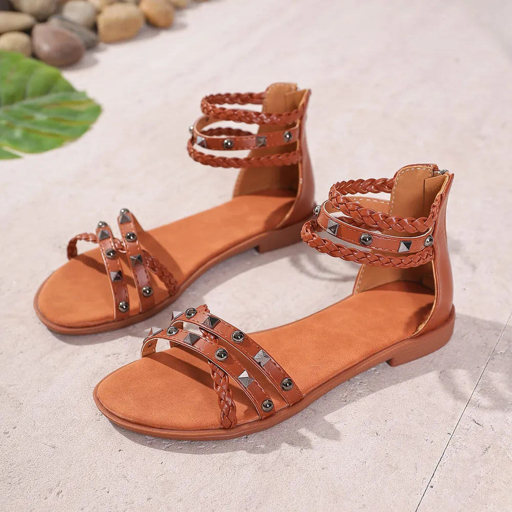 Braided Ankle Strap Studded Sandals, image 5