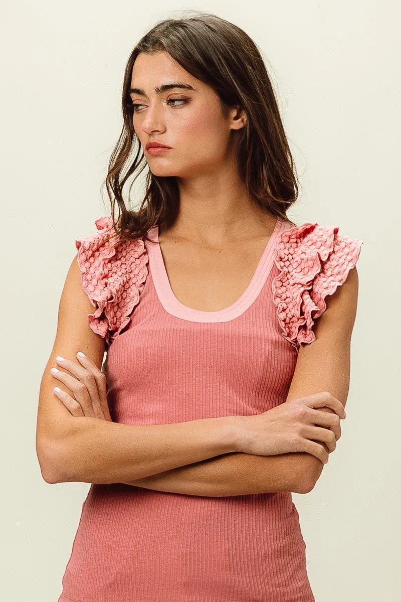 Rib Knit With Textured Ruffled Top, image 17