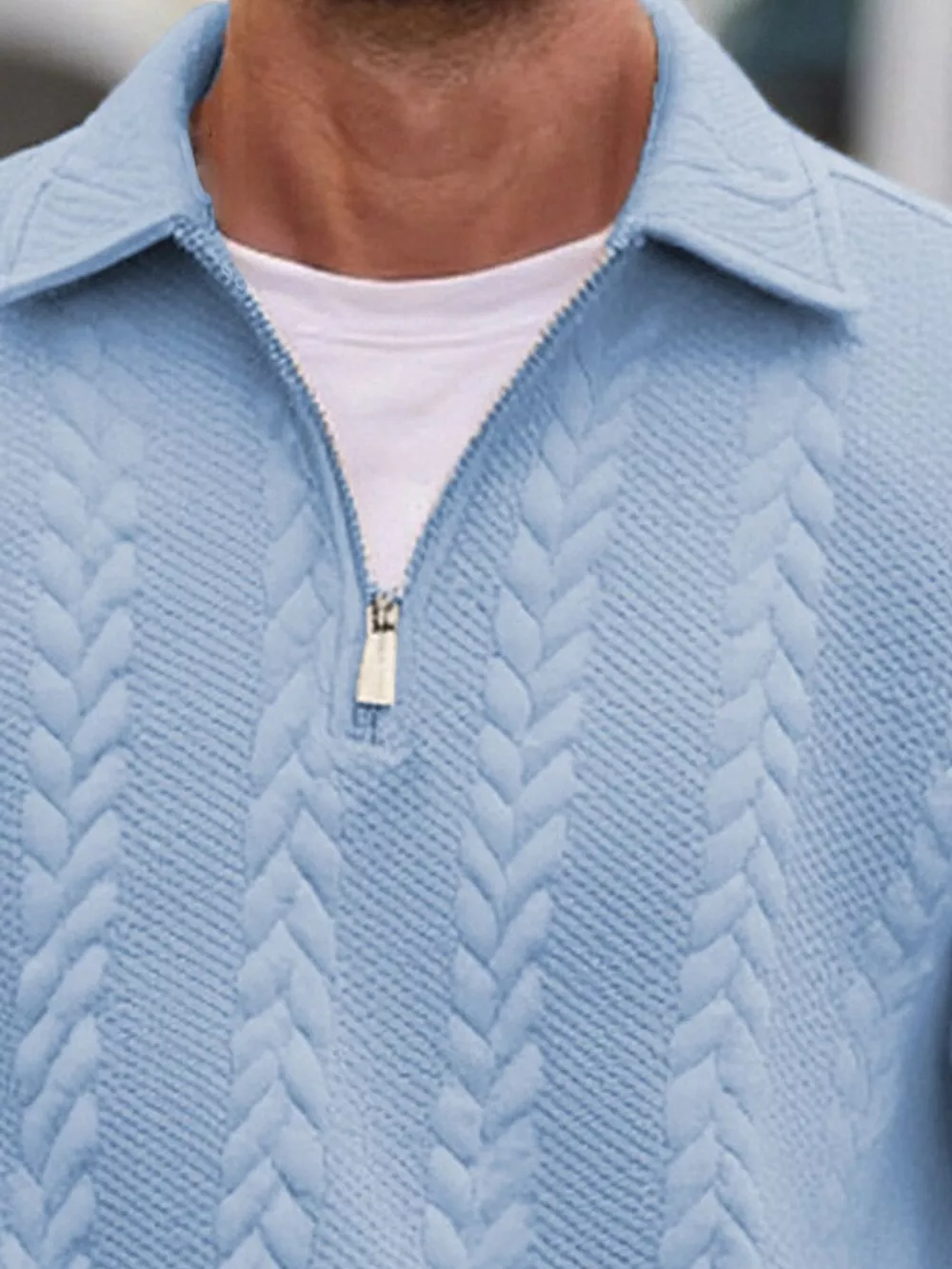 Men's Full Size Quarter-Zip Cable Knit Jacquard Sweatshirt Plus Size, image 2