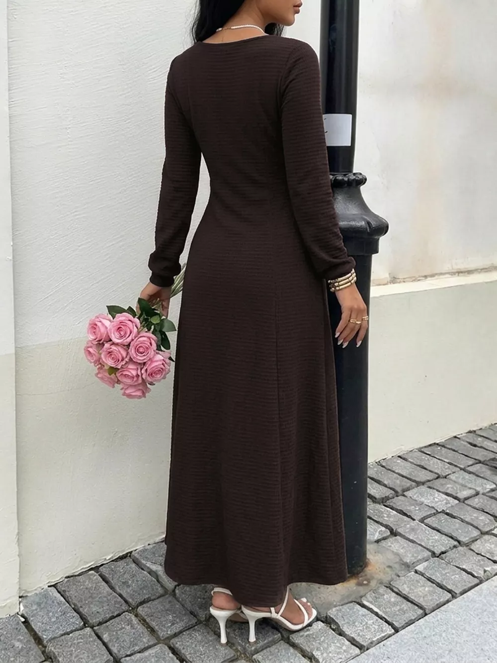 Long Sleeve Tie-Front Maxi Dress, image 6