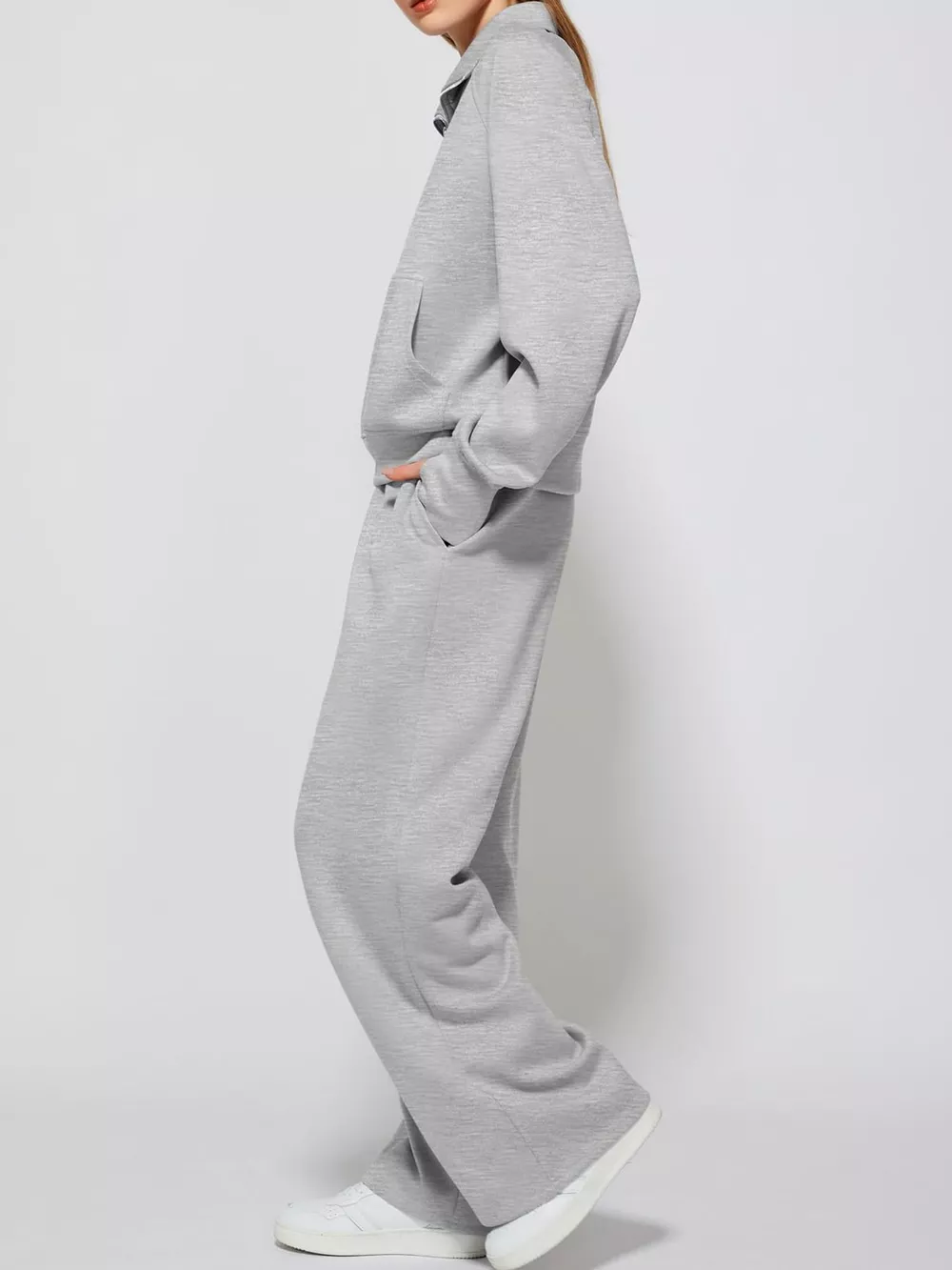 Half-Zip Sweatshirt and Wide-Leg Pants Set, image 38