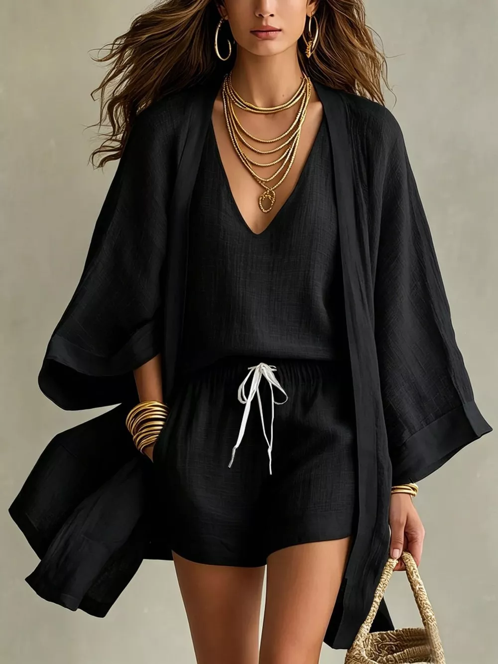 Full Size Elegant Tank and Drawstring Shorts with Cardigan 3-Piece Set Plus Size, image 14