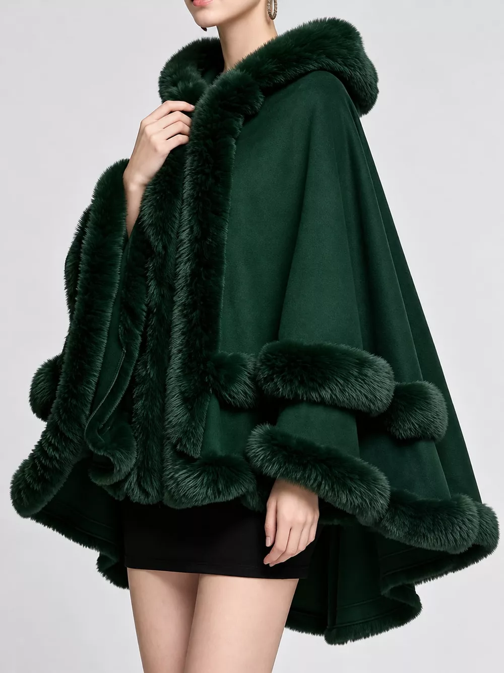 Faux Fur Trimmed Hooded Cape, image 40