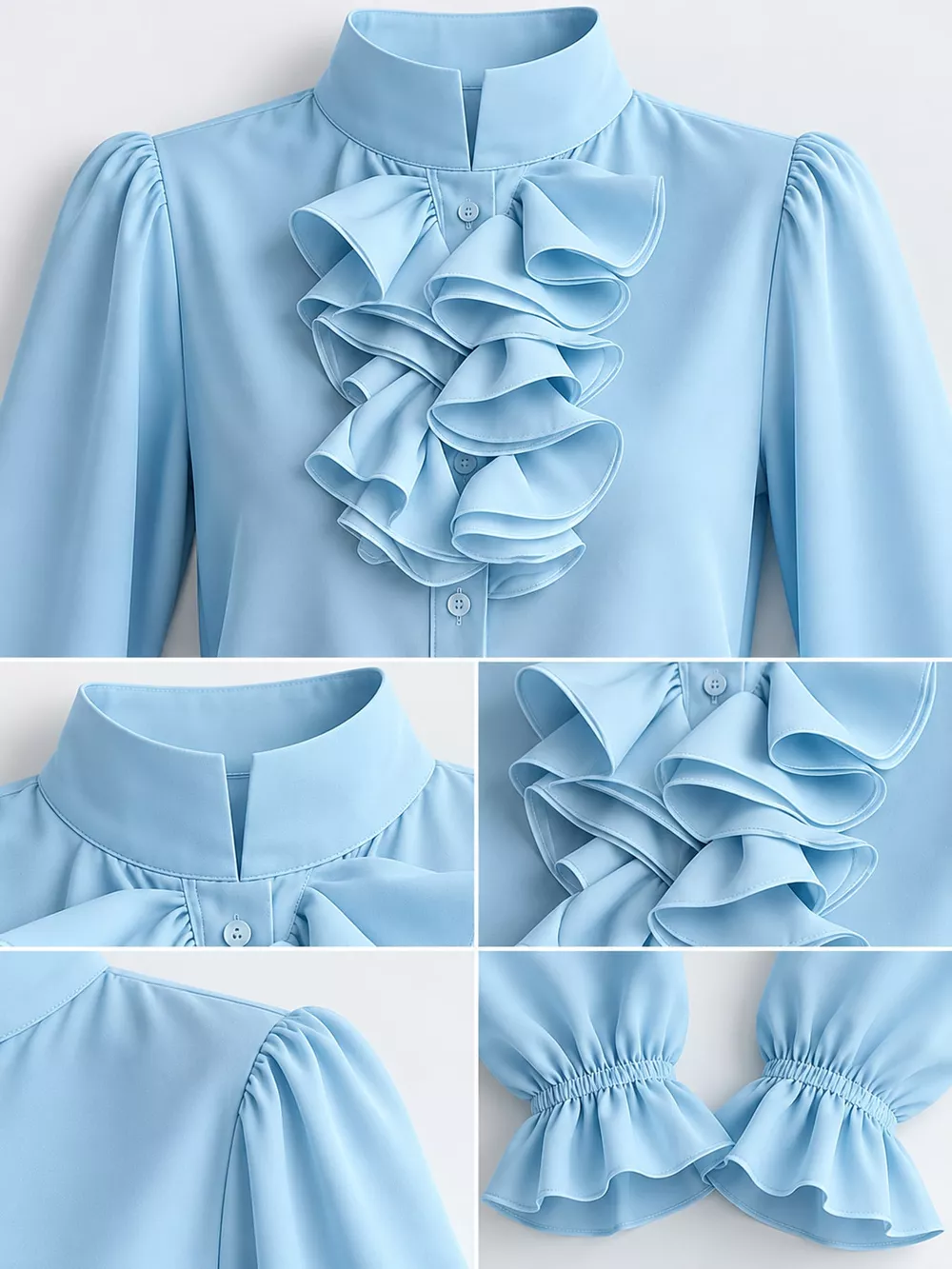 Ruffled Stand-Collar Blouse with Long Lantern Sleeves, image 33
