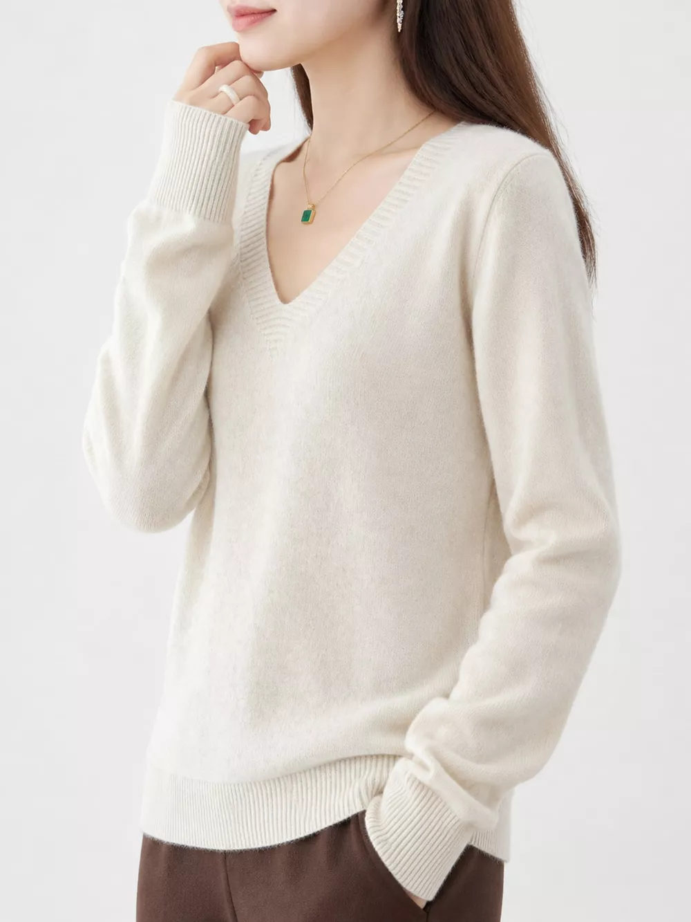V-Neck Solid Color Sweater, image 30
