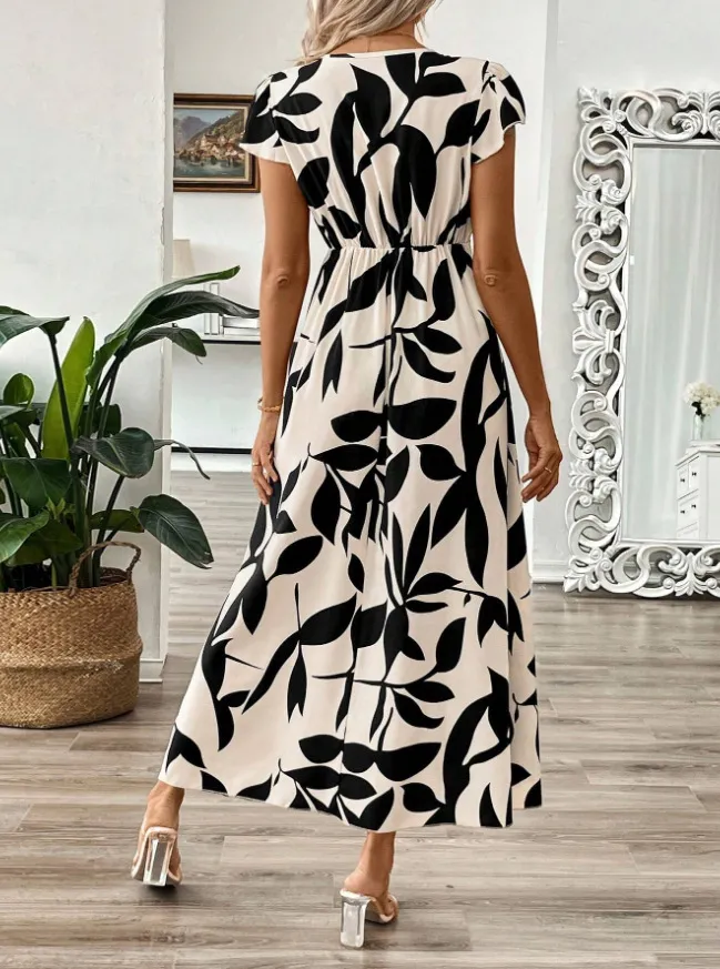 Printed Surplice Wrap Midi Dress, image 8