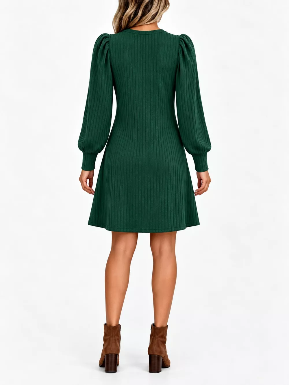Puff Sleeve Ribbed Knit Dress with Pockets, image 14