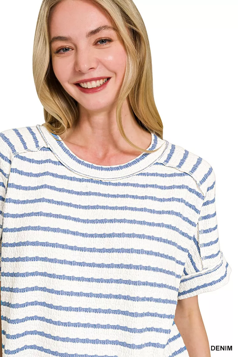 Stripe Jacquard Round-Meck Tee, image 5