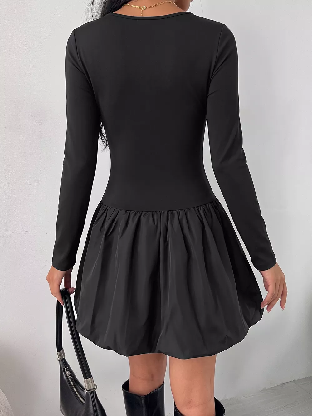 Square Neck Long Sleeve Bubble Hem Dress, image 5