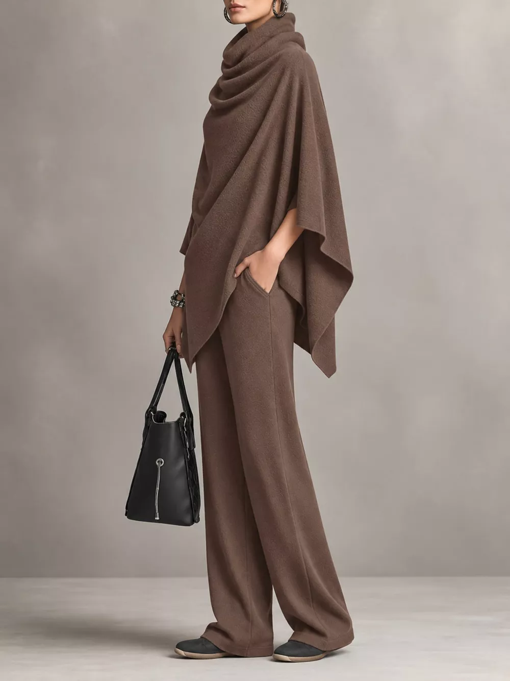 Full Size Turtleneck Poncho and Wide-Leg Pants Set Plus Size, image 6