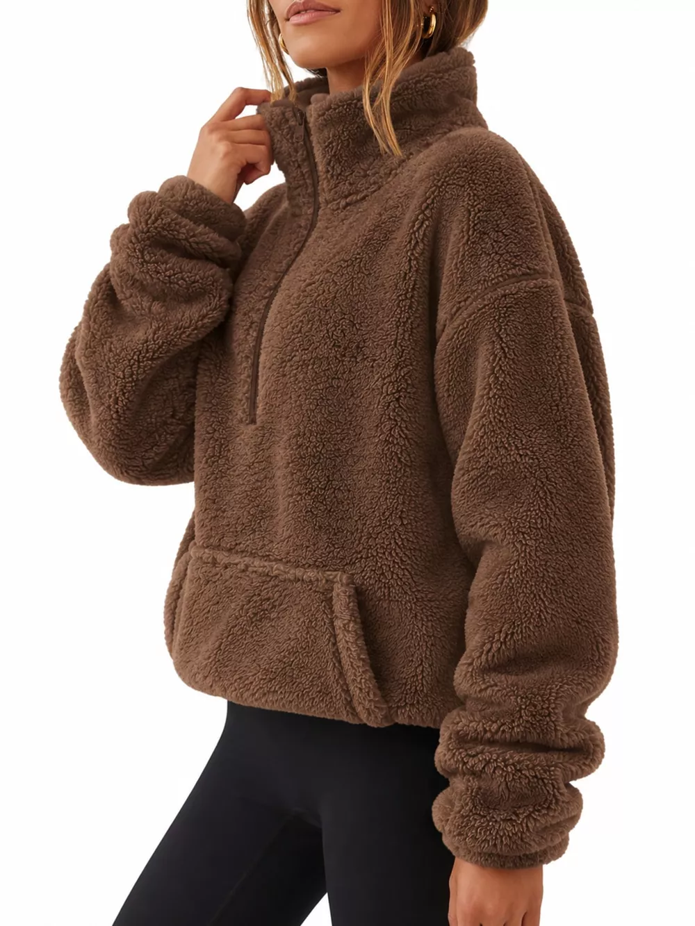 Full Size Sherpa Quarter-Zip Turtleneck Sweatshirt Plus Size, image 37