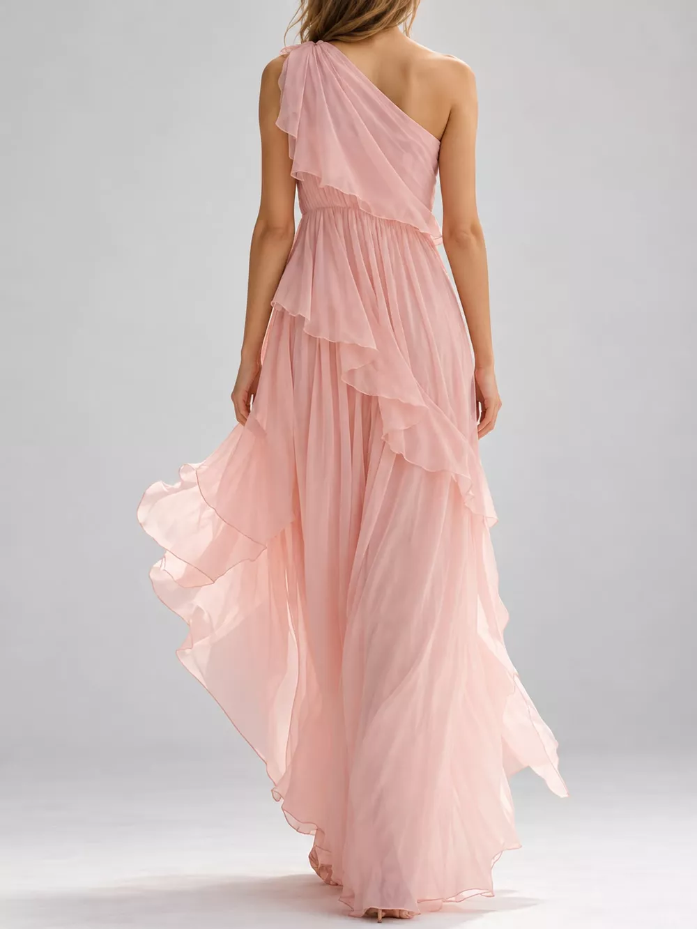 One-Shoulder Ruffled Chiffon Maxi Dress, image 3