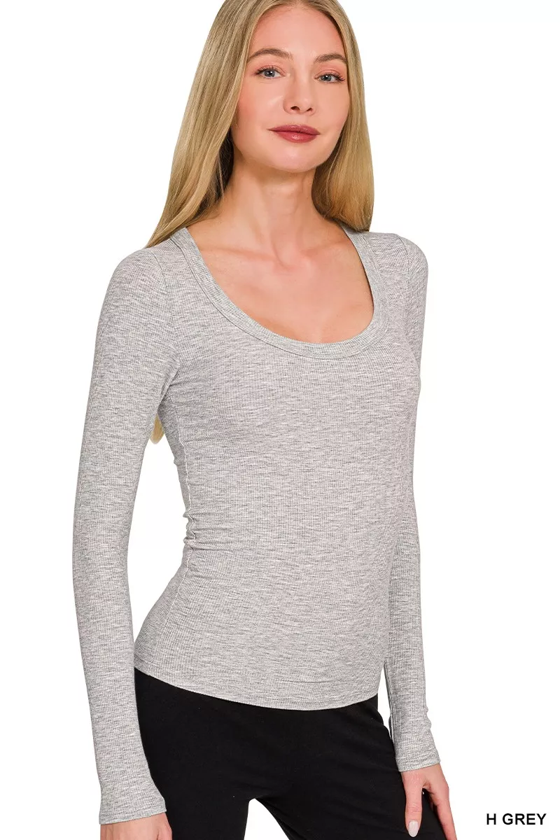 Ribbed Boat Neck Long Sleeve T-Shirt, image 3