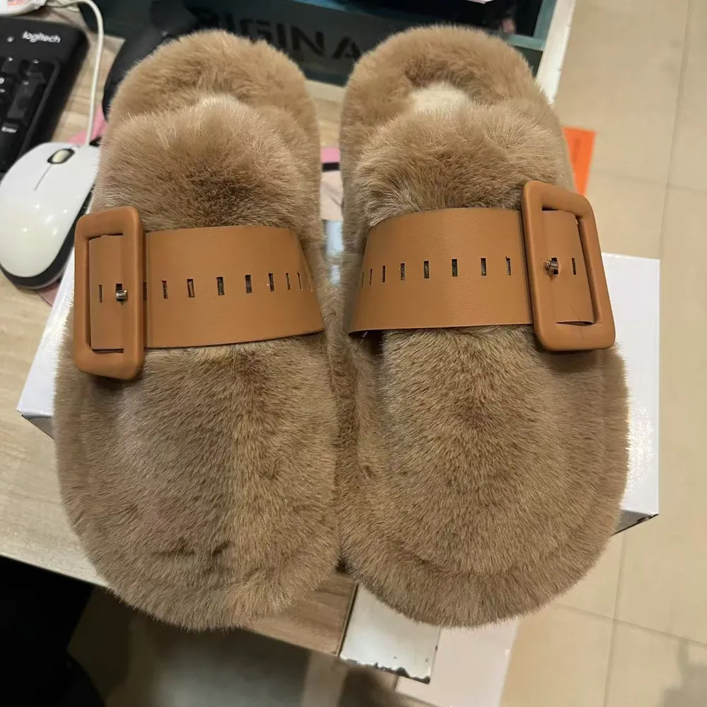 Faux Fur Buckle Slippers, image 5