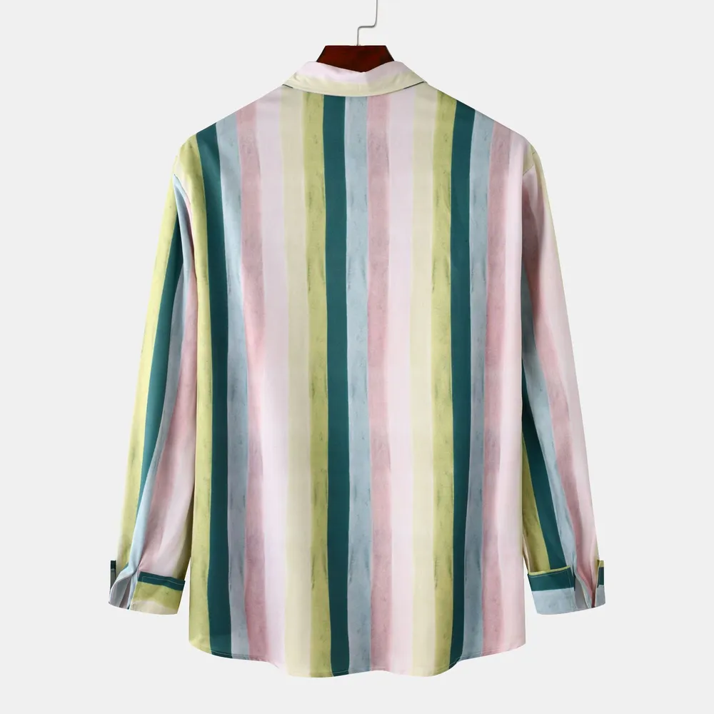 Men's Striped Long Sleeve Button-Up Shirt, image 2