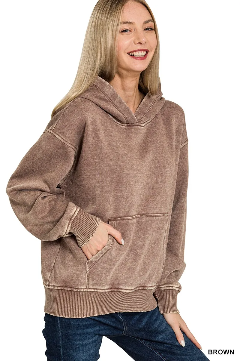 Fleece Acid Wash Kangaroo Pocket Hoodie, image 3