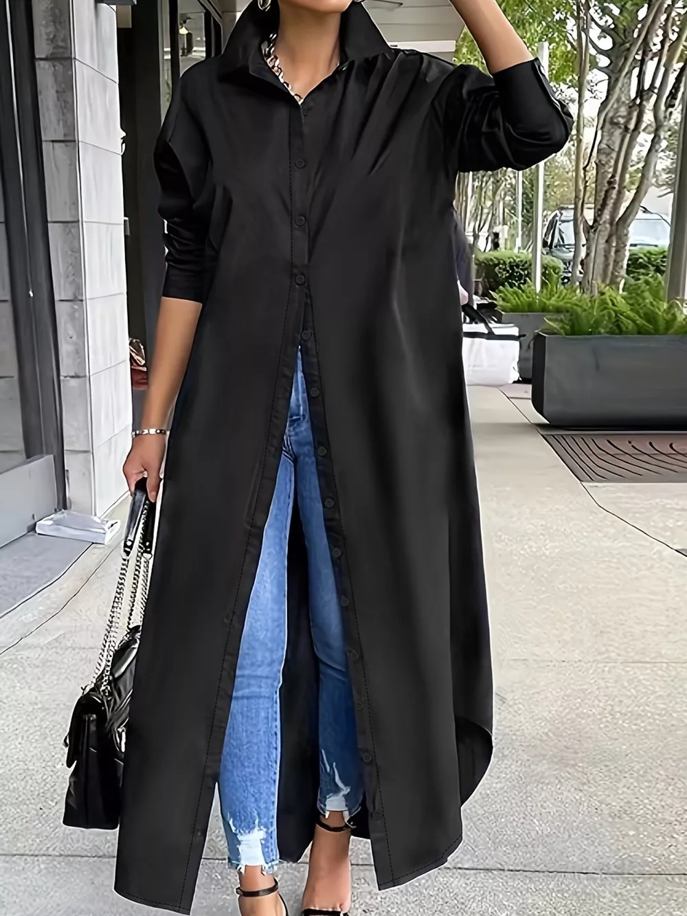 Plus Size Longline Button-Down Shirt, image 7