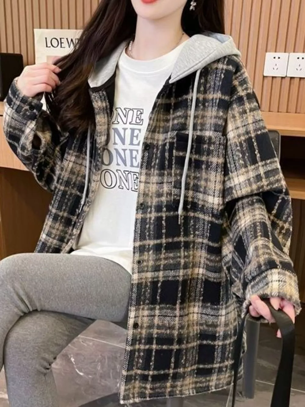 Plaid Button Up Hooded Shacket, image 15