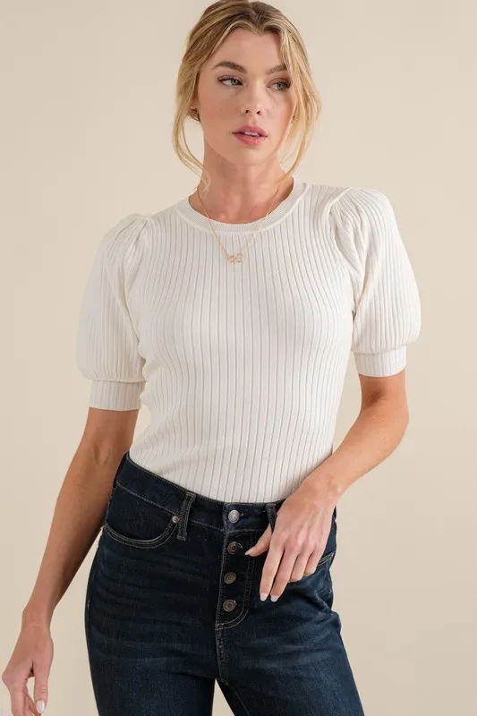 Puffed Half Sleeve Rib Basic Bodysuit, image 5