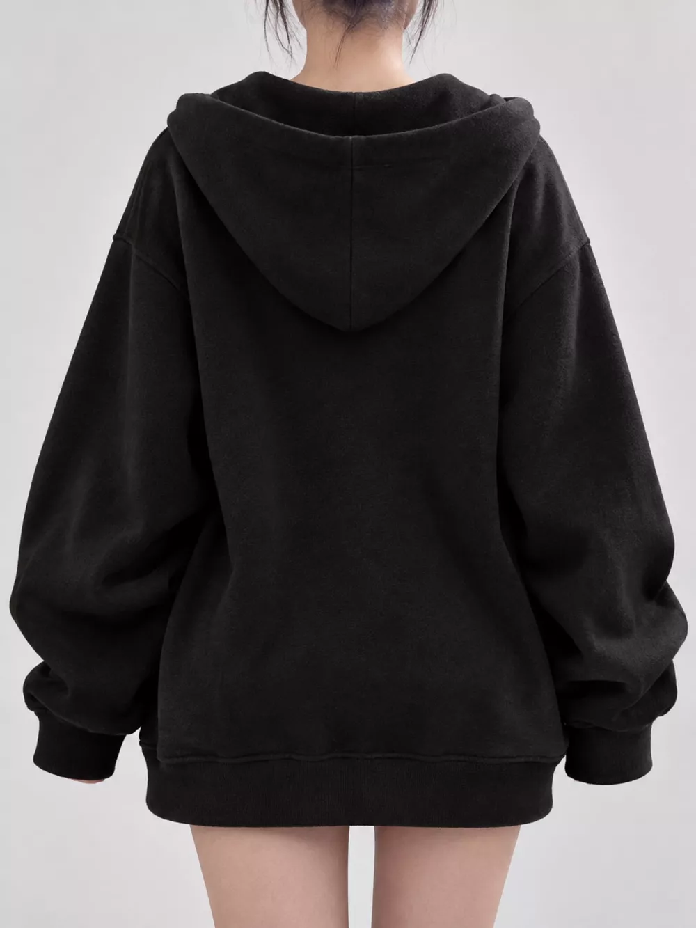 Full Size Zip-Up Dropped Shoulder Hoodie Plus Size, image 12