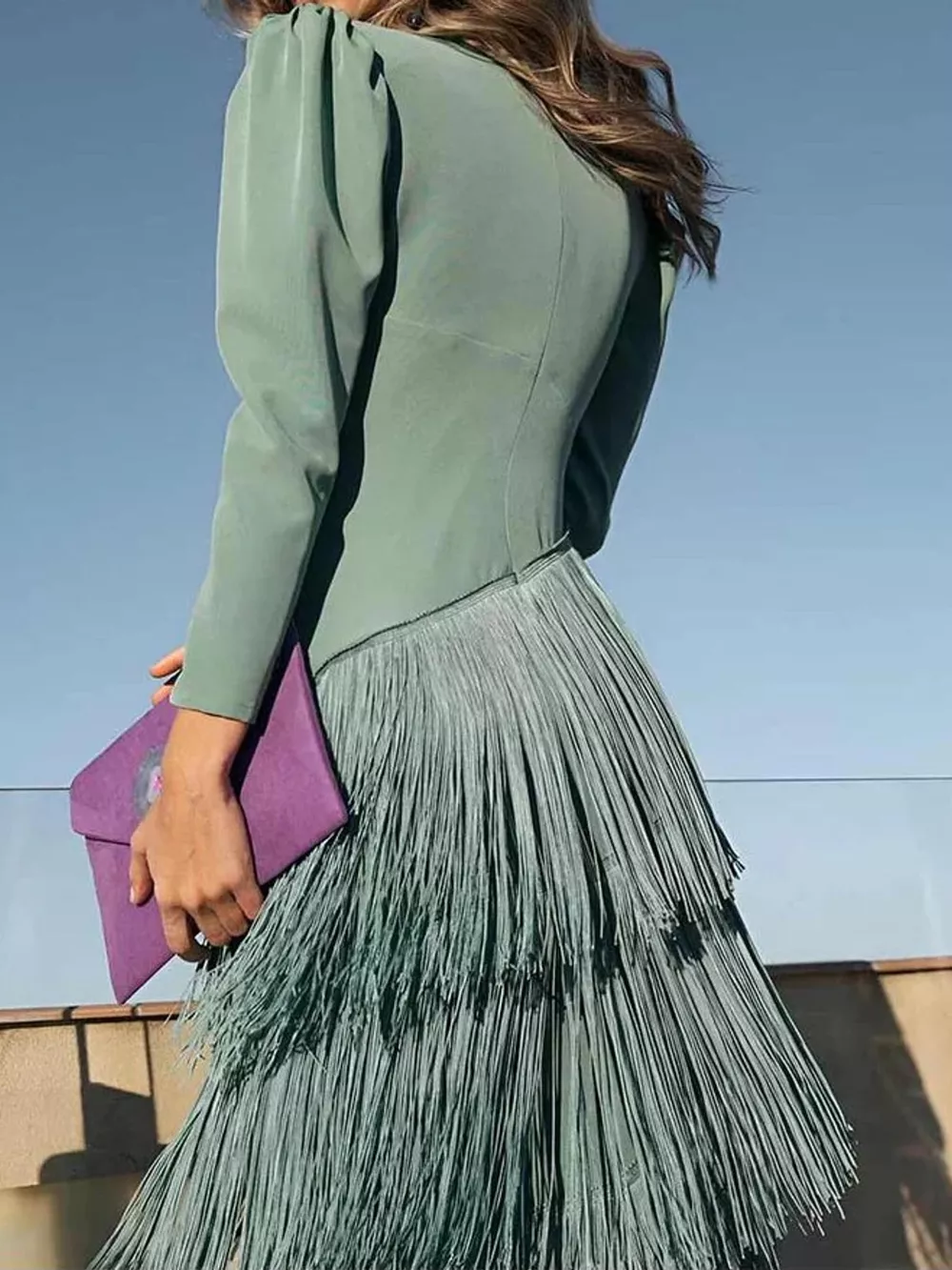 Fringed V-Neck Puff Sleeve Maxi Dress, image 6