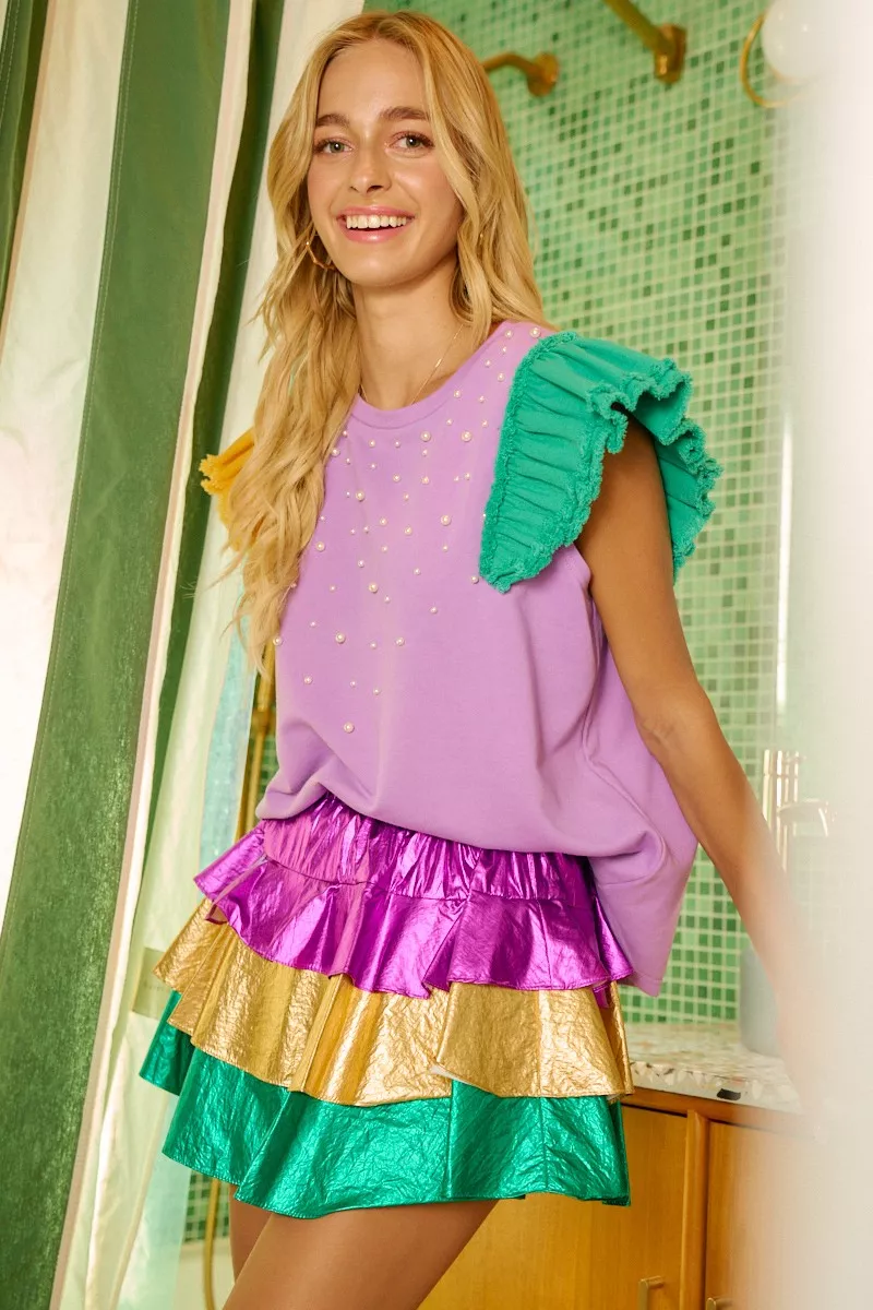 Mardigras Theme Frayed Edge Ruffled Top, image 3