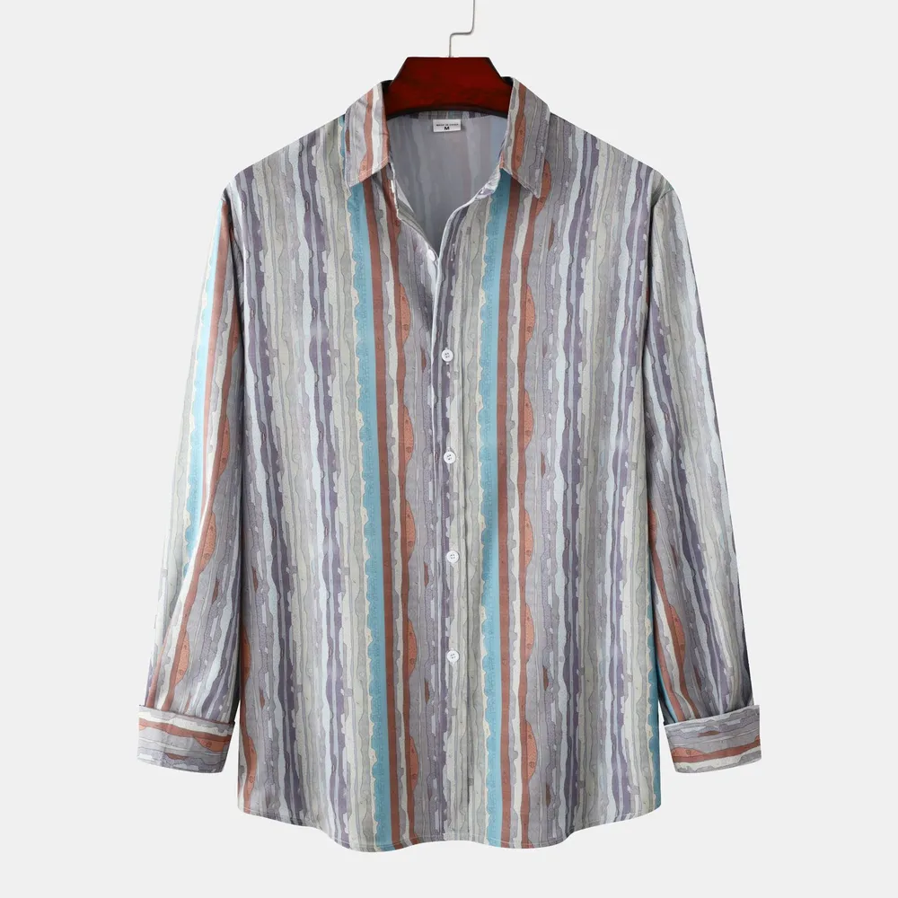 Men's Casual Vintage Striped Long Sleeve Button-Down Shirt