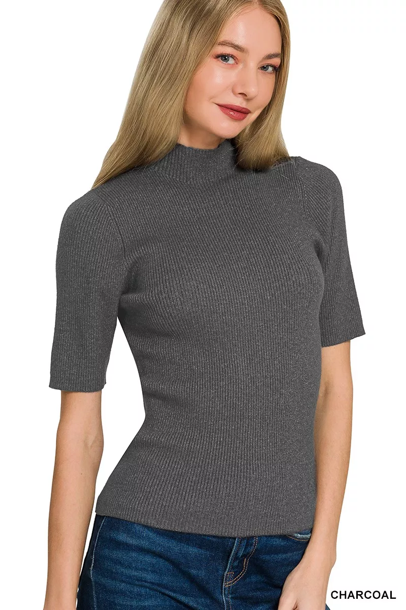 Viscose Ribbed Mock Neck Sweater