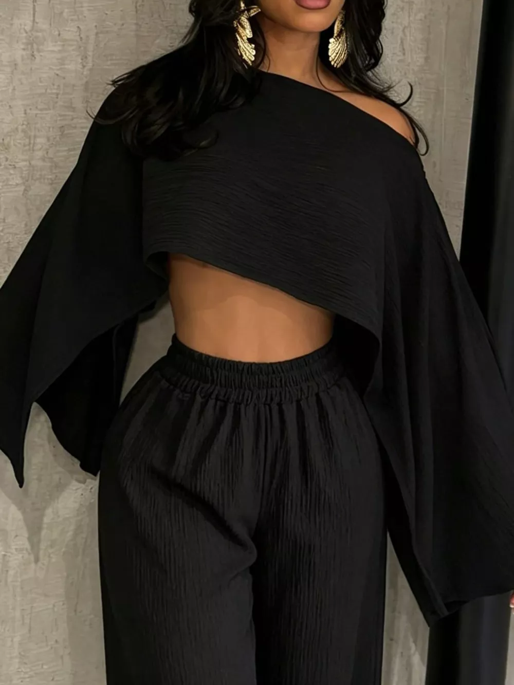 Boat Neck Crop Top and Wide-Leg Pants Set, image 22