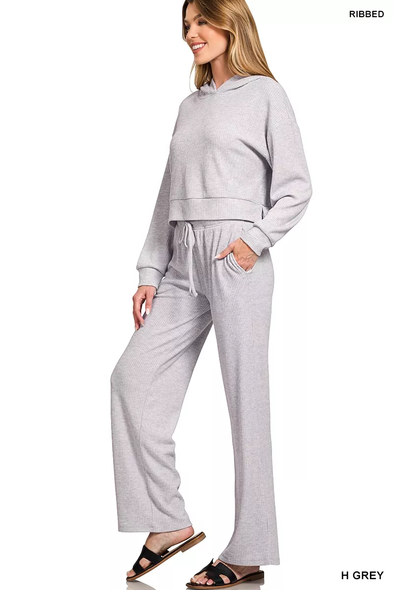 Drop Shoulder Ribbed Crop Hoodie, image 7