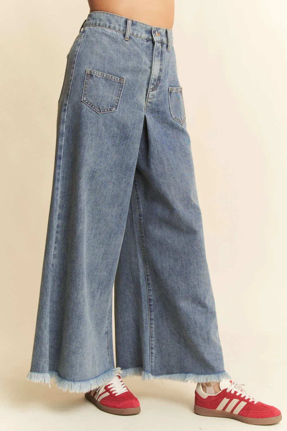 Patch Pocket Wide Leg Culotte Jeans, image 4