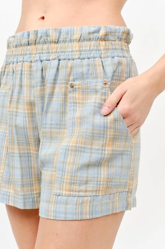 Plaid Print Smocked Detail Casual Shorts, image 4