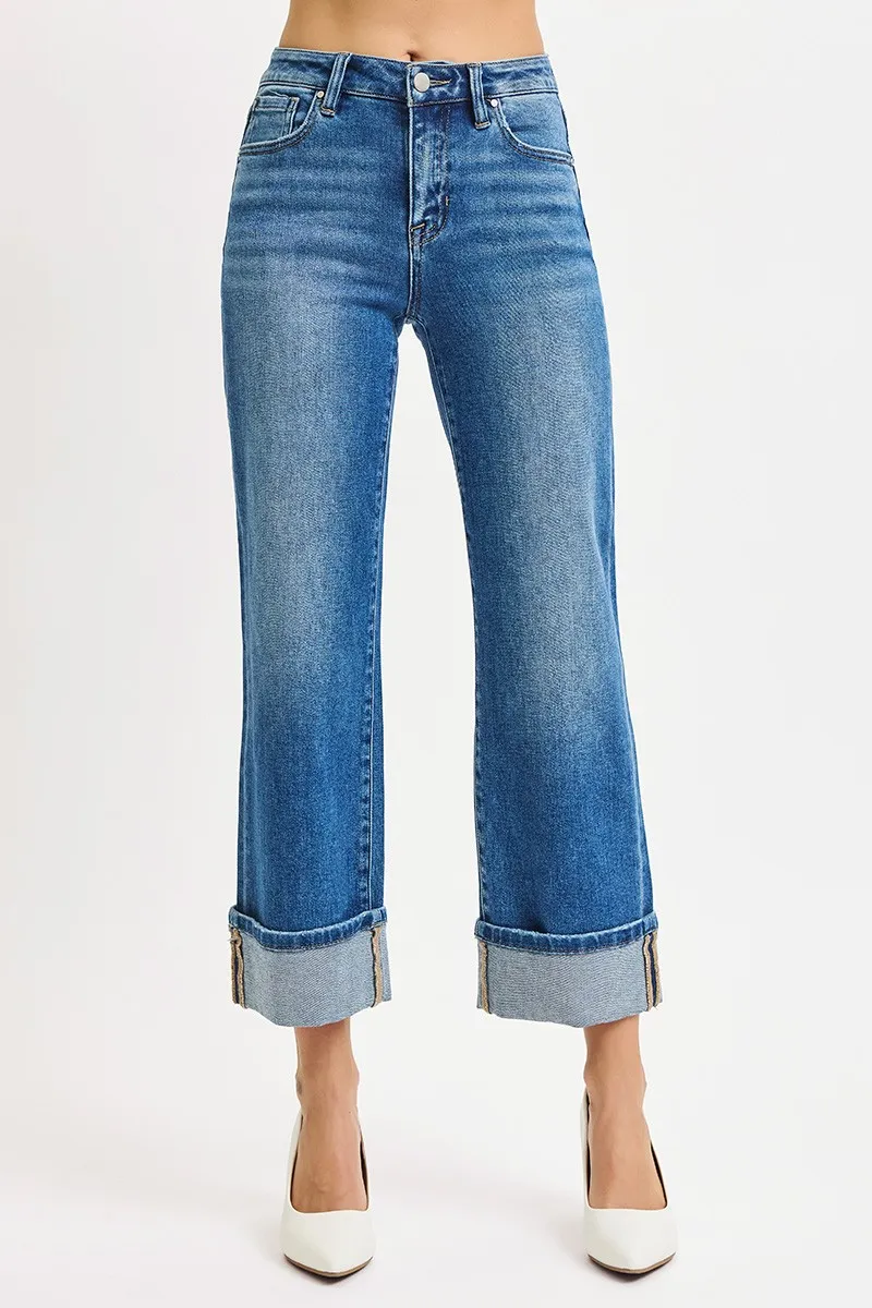 Full Size Mid Rise Crop Straight Cuffed Jeans Plus Size, image 6