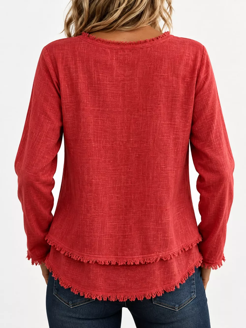 Full Size Frayed Hem V-Neck Blouse Plus Size, image 28