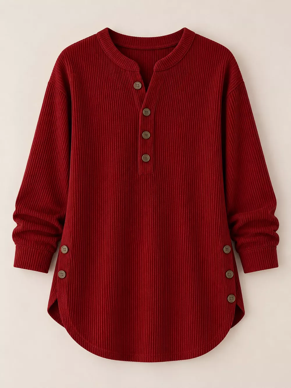 Full Size Button Detail Long Sleeve Top Plus Size, image 4