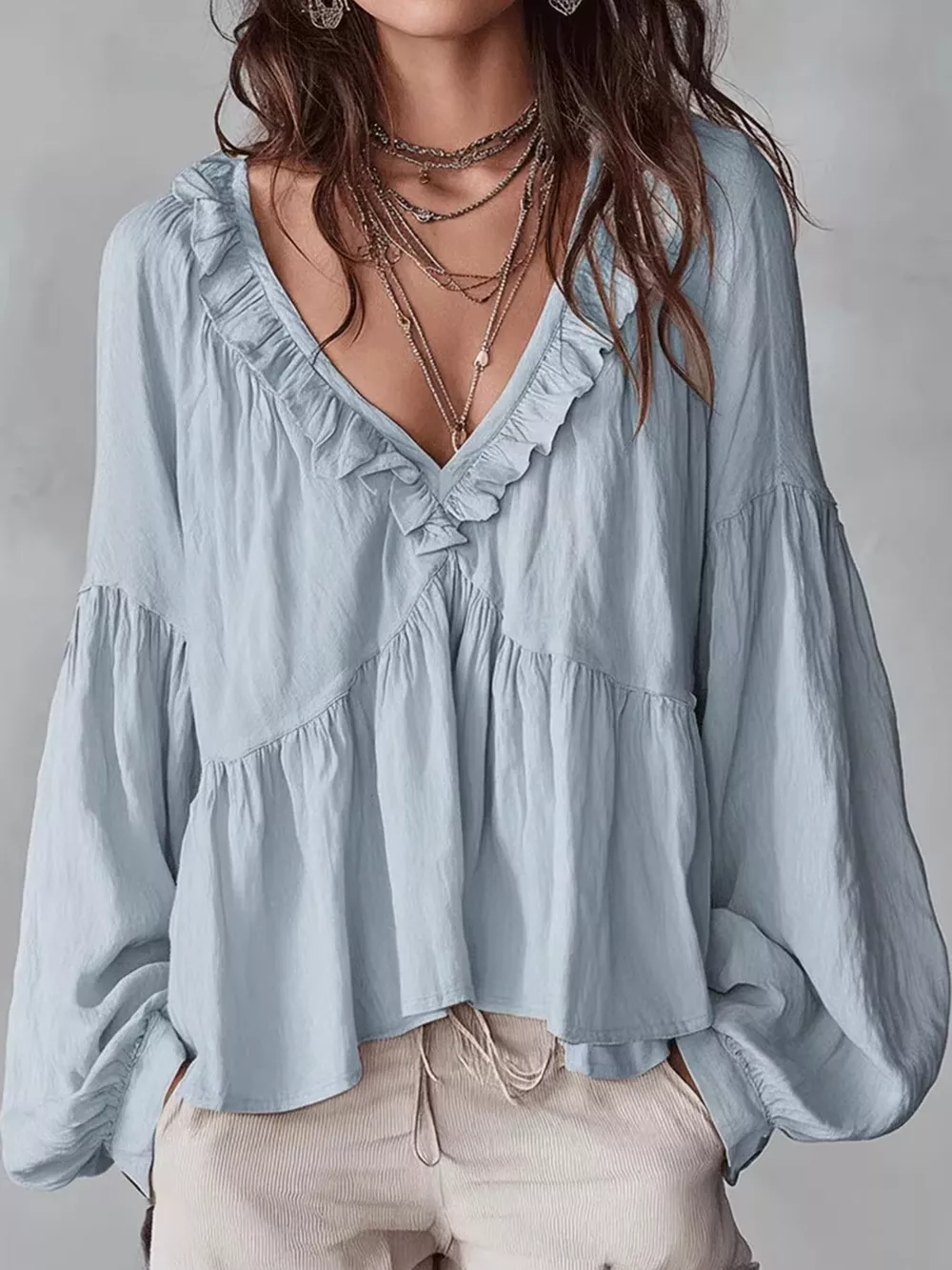 Ruffled V-Neck Blouse, image 5