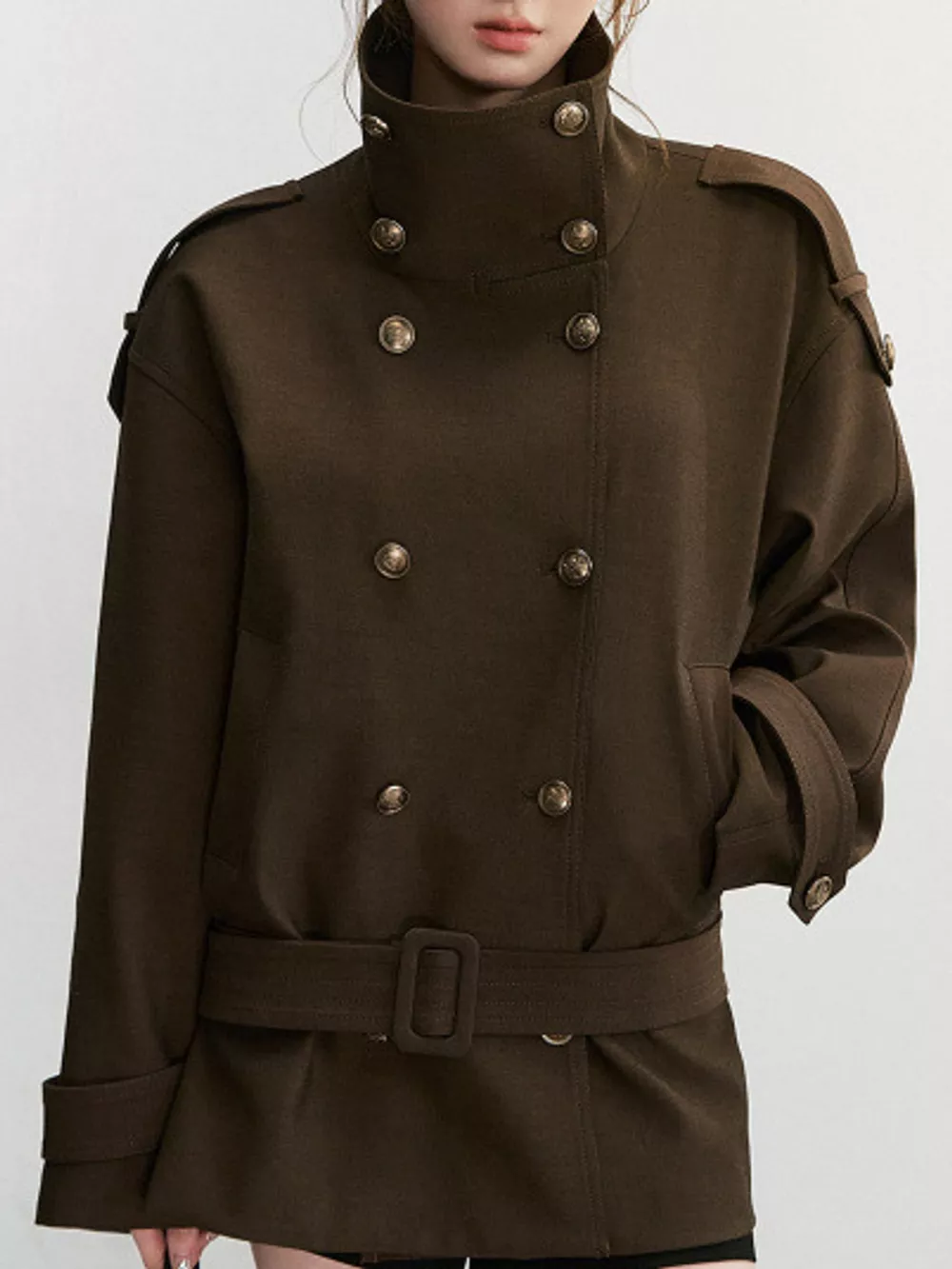 Double-Breasted Turtleneck Trench Outerwear, image 10