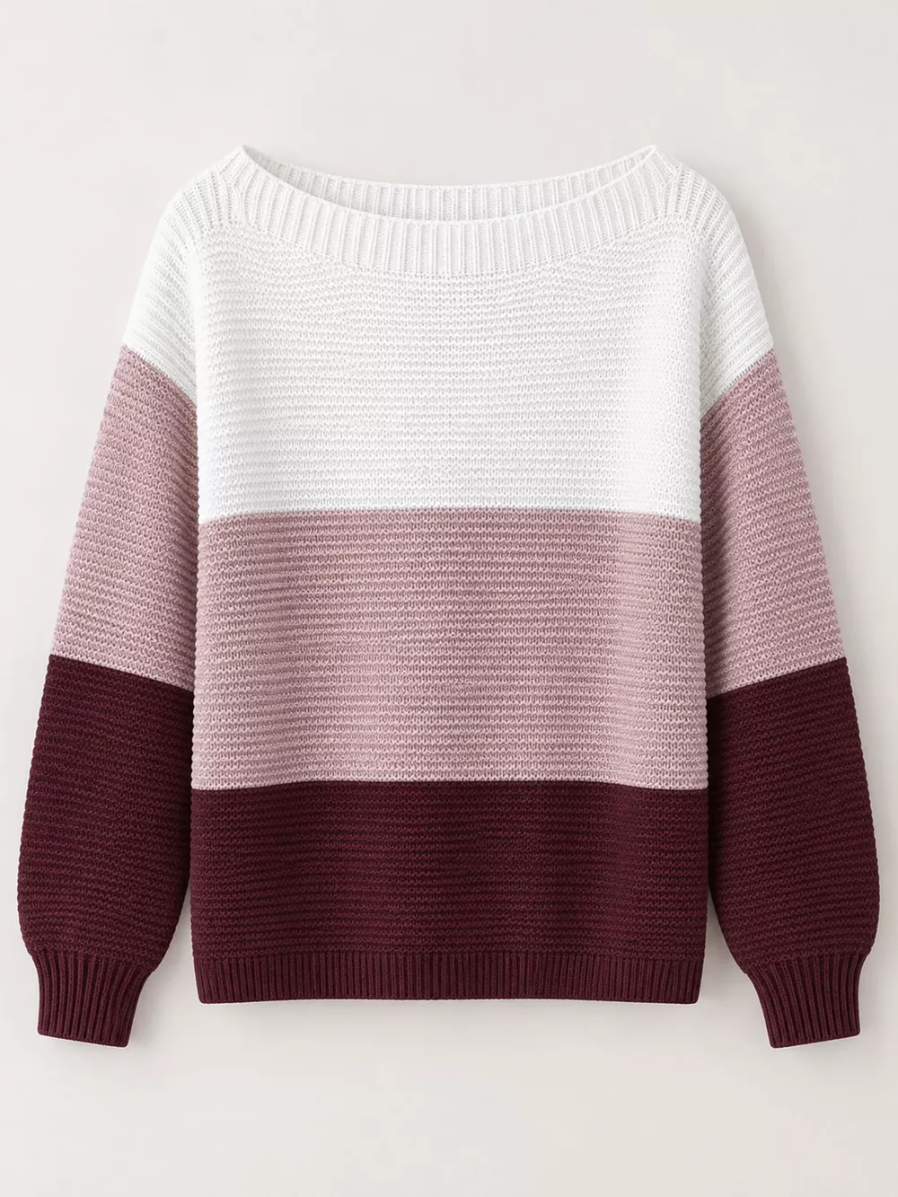 Full Size Color-Block Boat Neck Sweater Plus Size, image 46