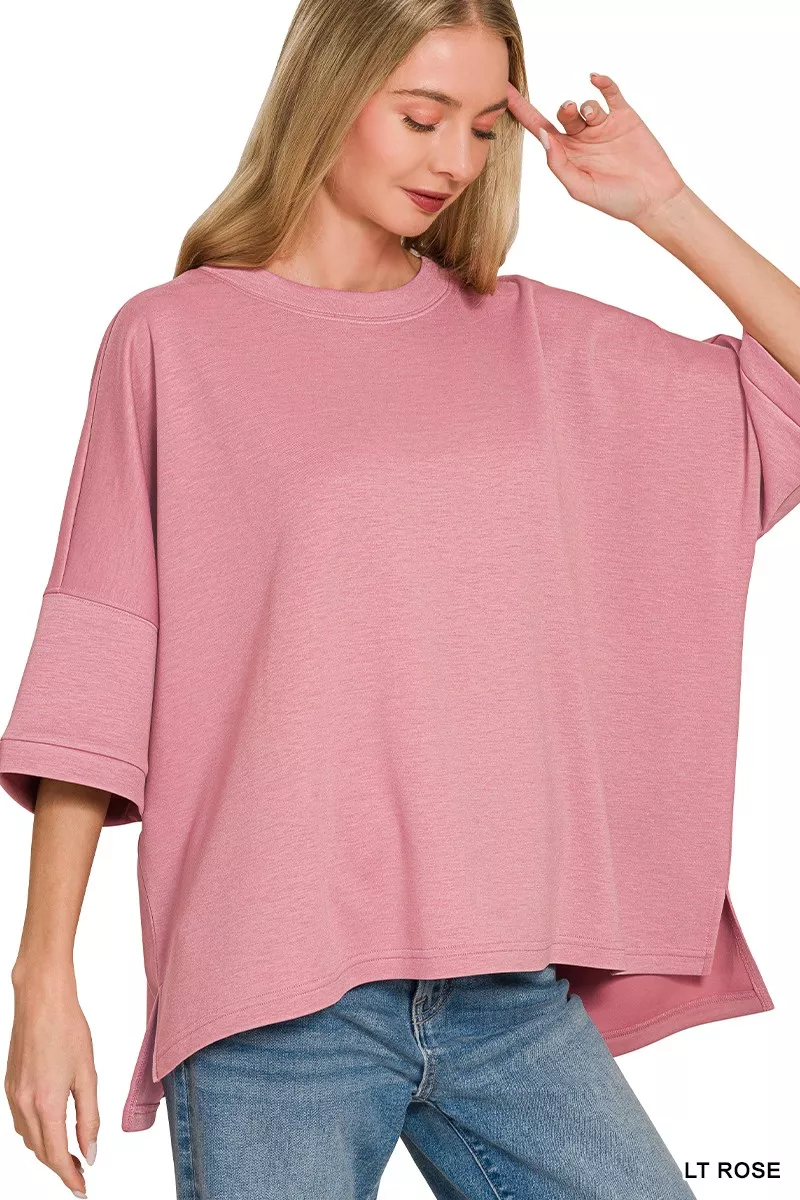 Scuba Round Neck Top With Side Slits, image 2