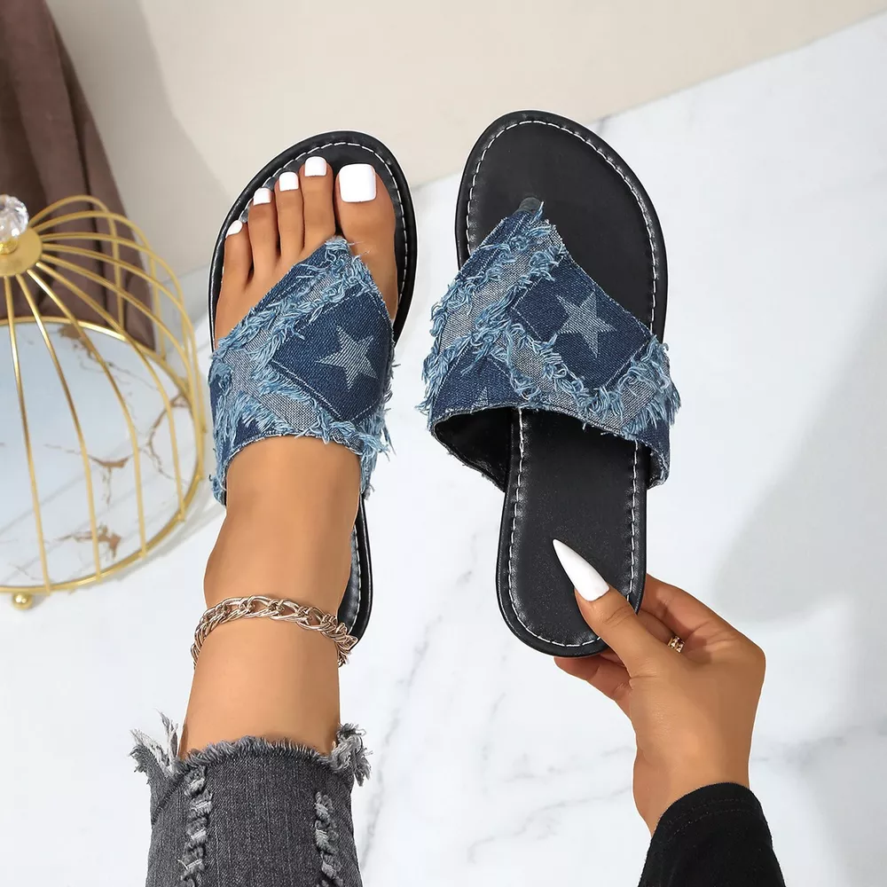Star Thong Sandals with Frayed Detail, image 3