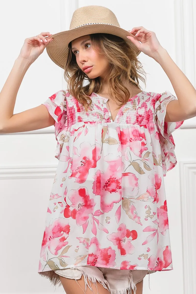 Floral Print Flutter Sheer Top, image 6