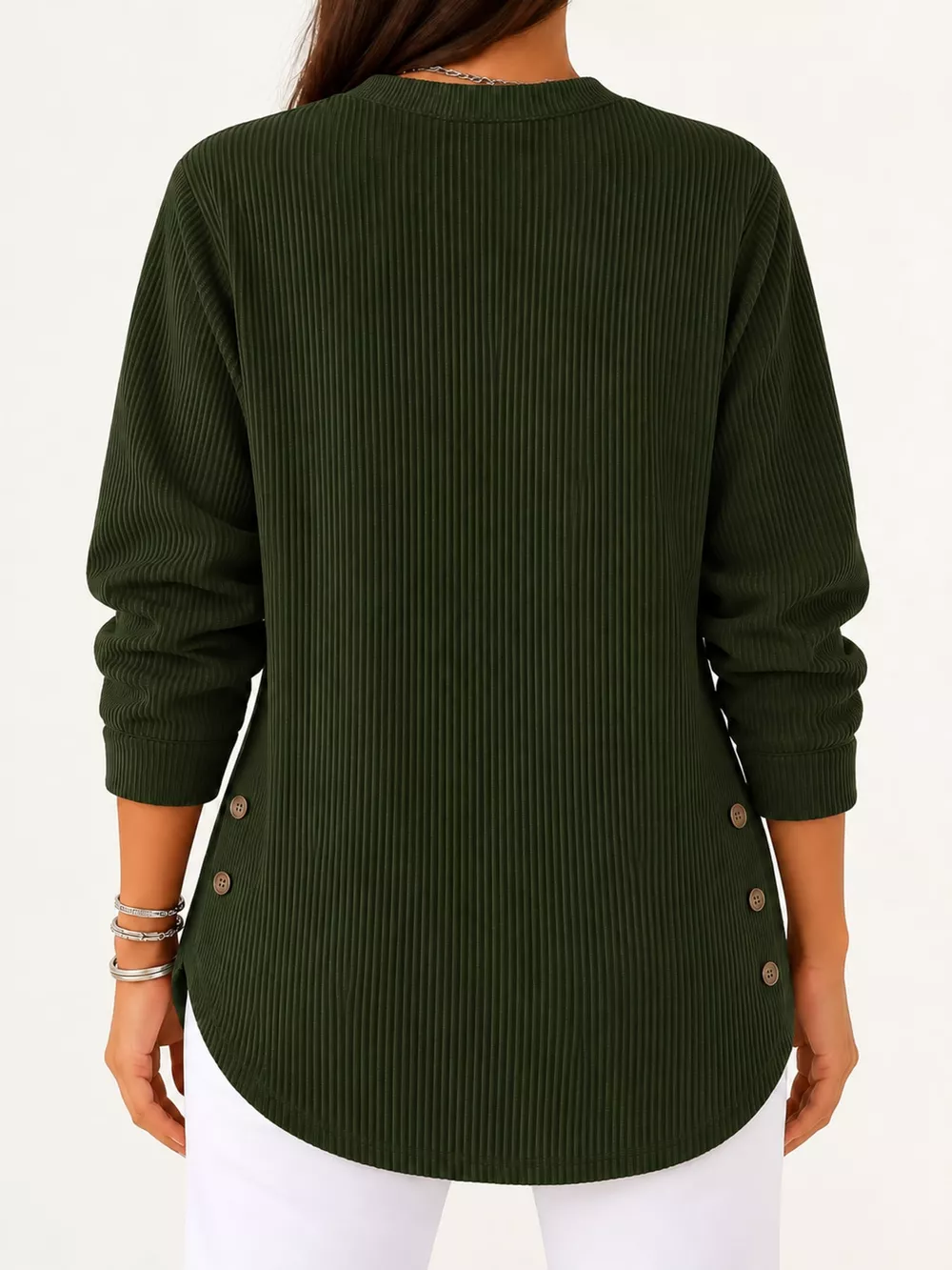 Full Size Button Detail Long Sleeve Top Plus Size, image 18