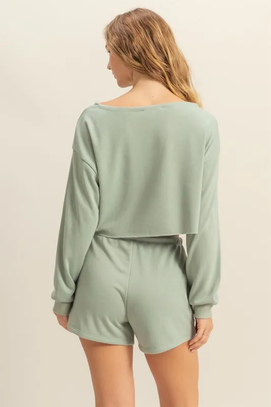 Boat Neck Long Sleeve Cropped Top, image 3