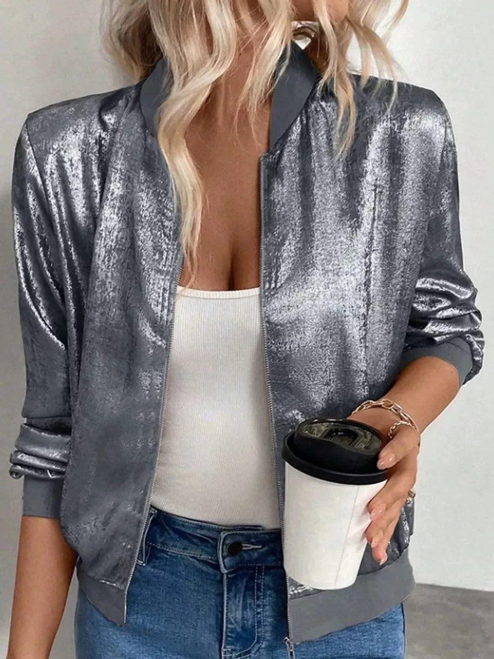 Full Size Zip Up Long Sleeve Jacket Plus Size, image 18