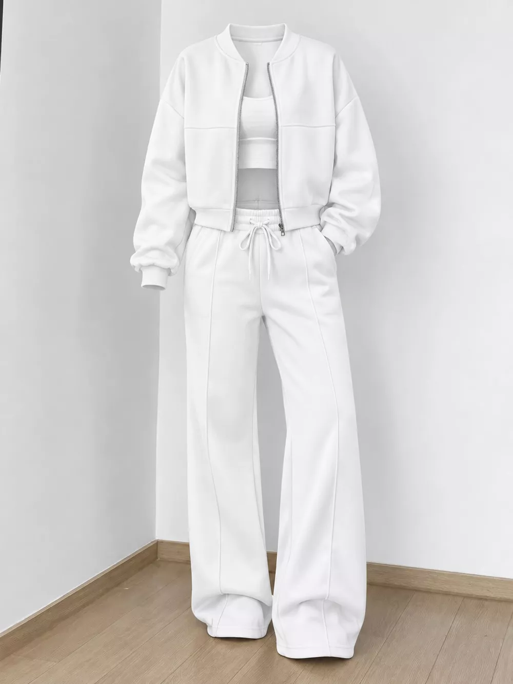 Casual Zip-Up Jacket and Wide-Leg Sweatpants Set, image 21