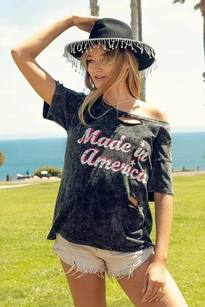 Laser Cut Mineral Washed America Print Top, image 17